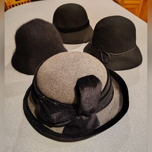 4 Retro Womens Winter Hats Black Wool Angora Bucket & Cloche Exc Cond Must See!